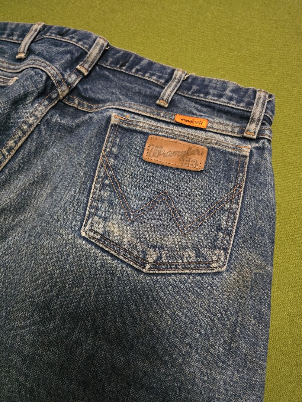 Wrangler FR  Relaxed Fit Denim Jeans in Blue with Leather Patch